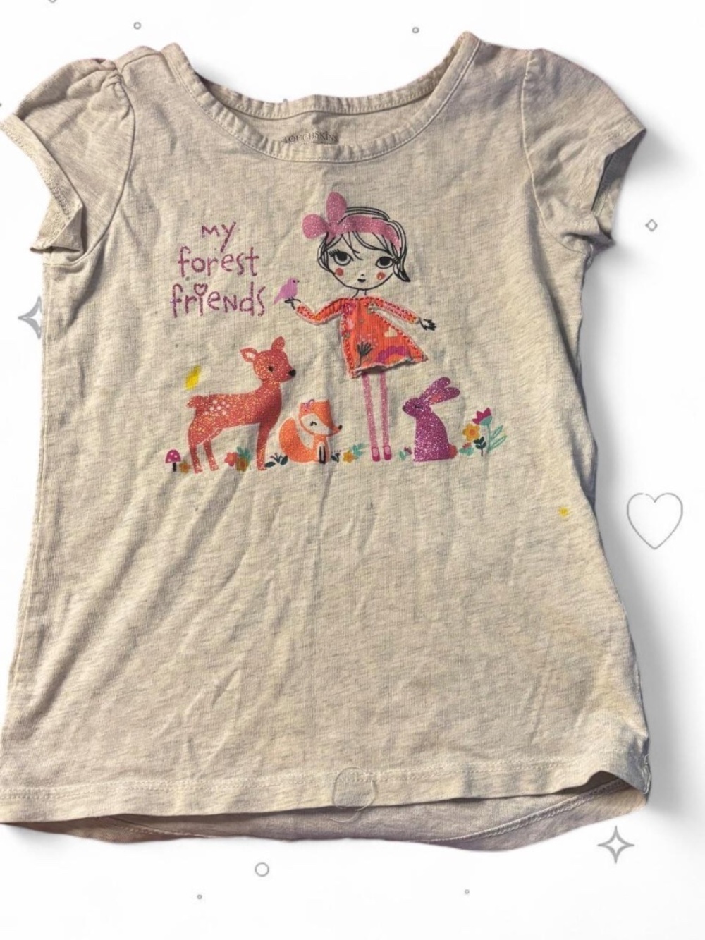 Toughskins Girls Size S Heather Grey Forest Friends Graphic T-Shirt